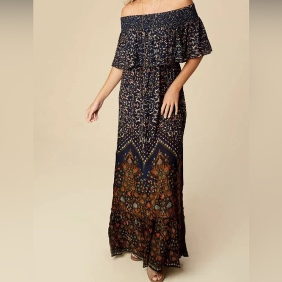 Altar’d State Navy Floral Boho Maxi Dress Small – Off Shoulder or On Shoulder - Picture 1 of 6
